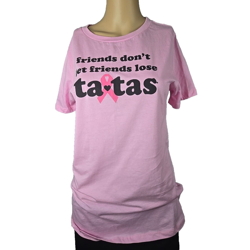 TaTas Brand Women's Pink Save the Tatas Breast Cancer Funny T-shirt Size Medium